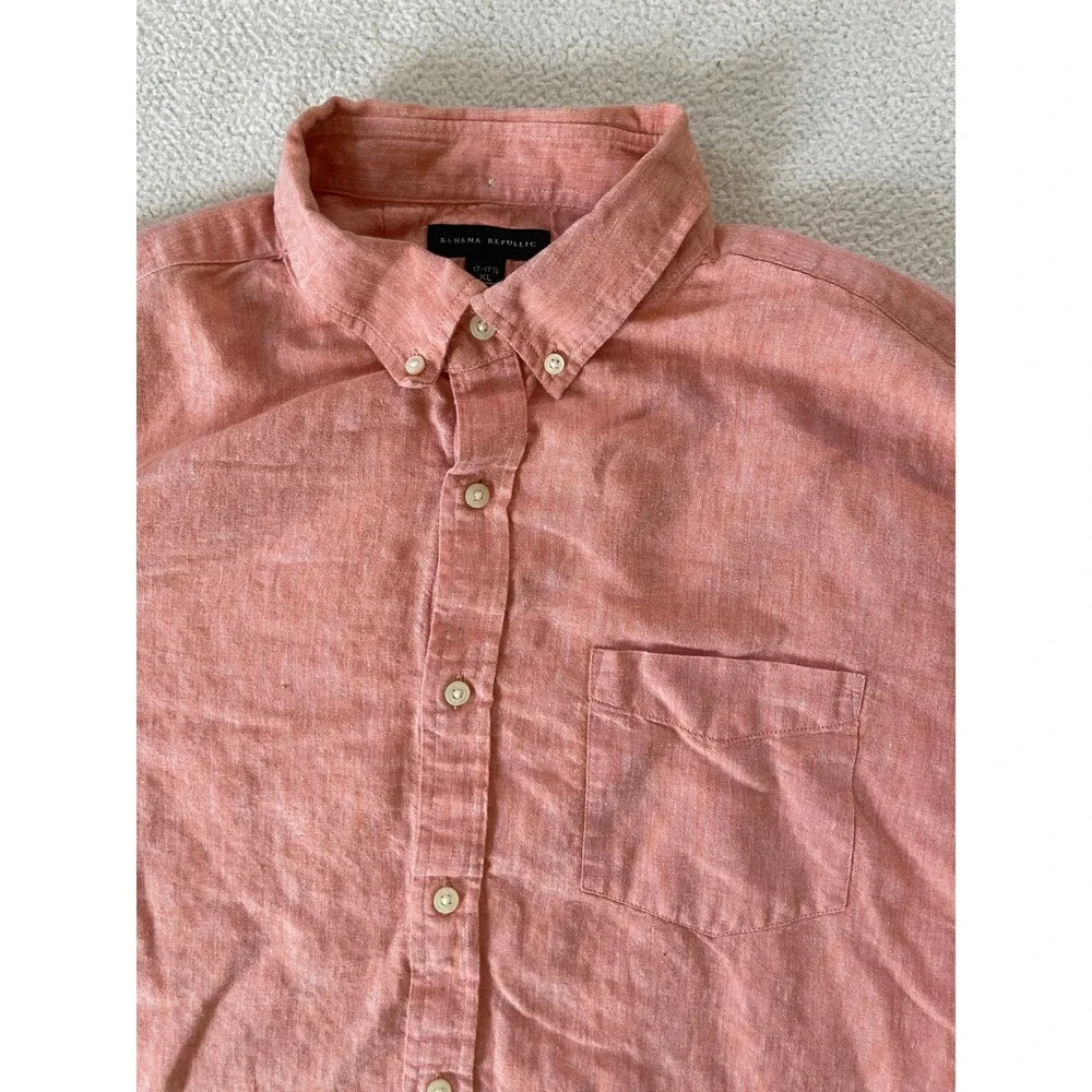 Banana Republic Mens Extra Large Button Down Shirt Coral Linen Cotton Blend